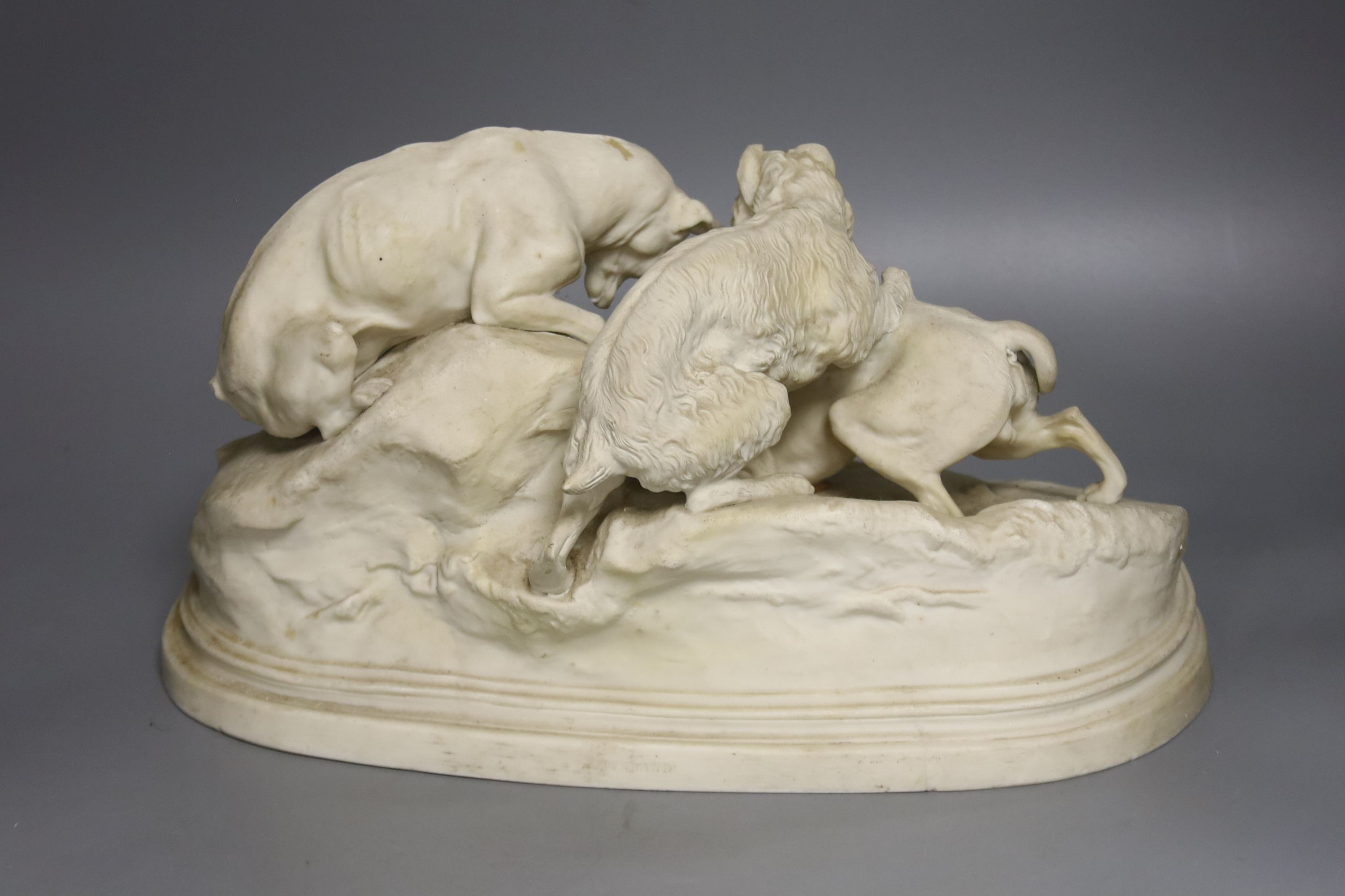 A Copeland parianware group of three hunting dogs, length 32cm